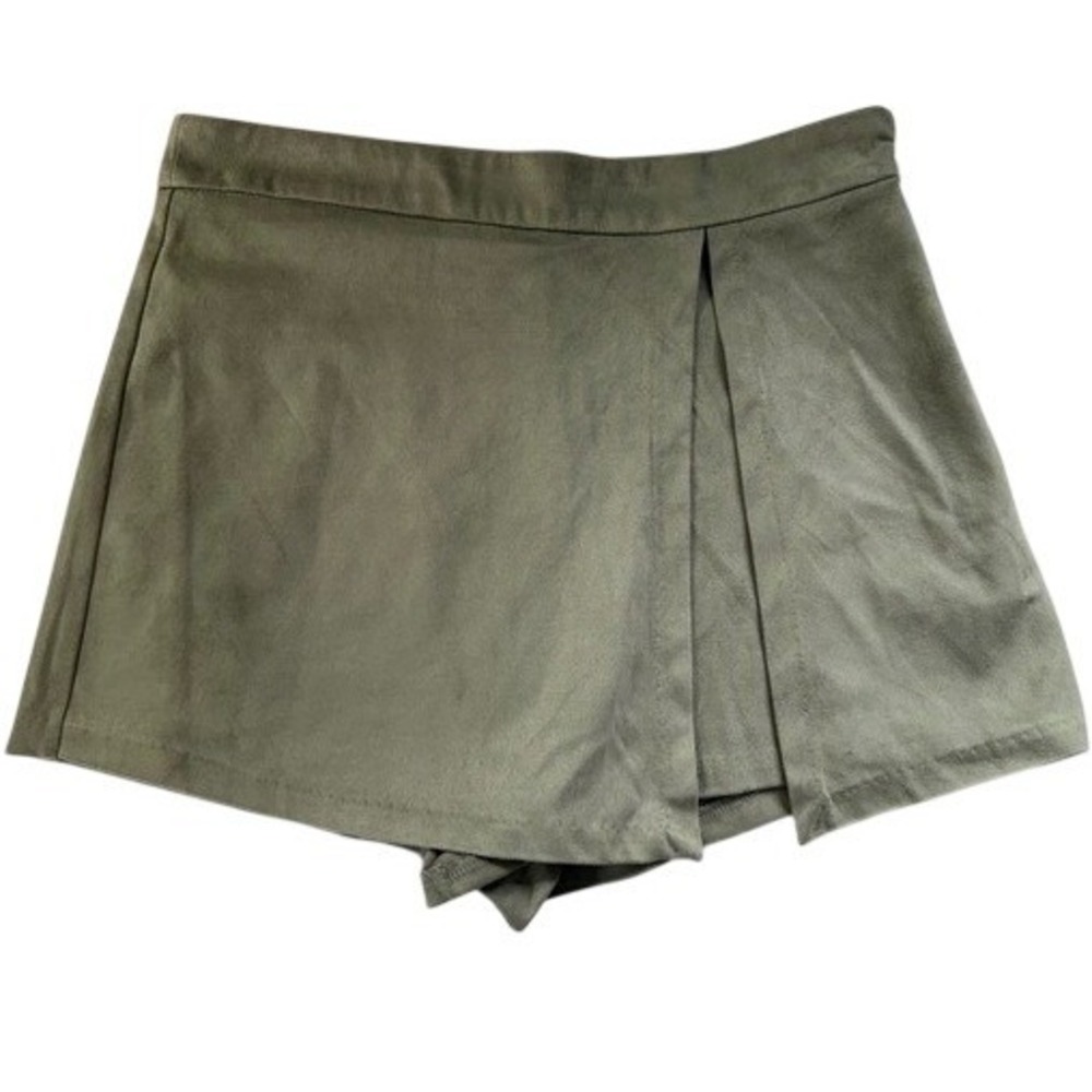 Forever 21 Olive Green Faux Suede Wrap Front Skort Size Medium‎ NWT